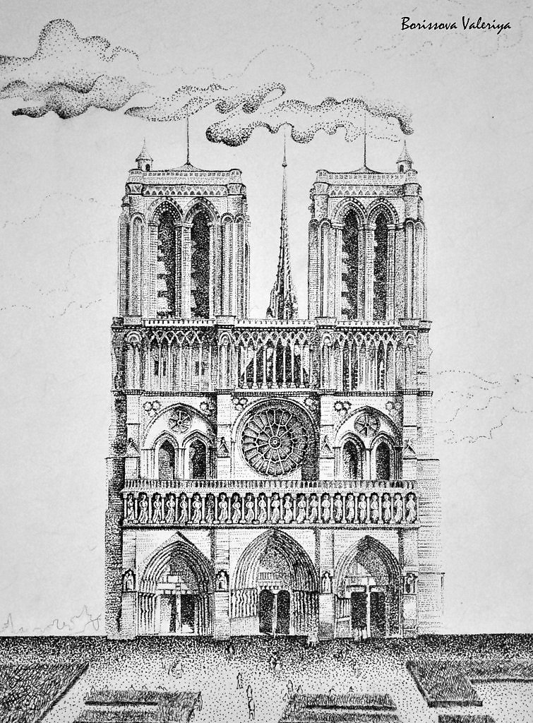 Рисунок нотердам де пари карандашом