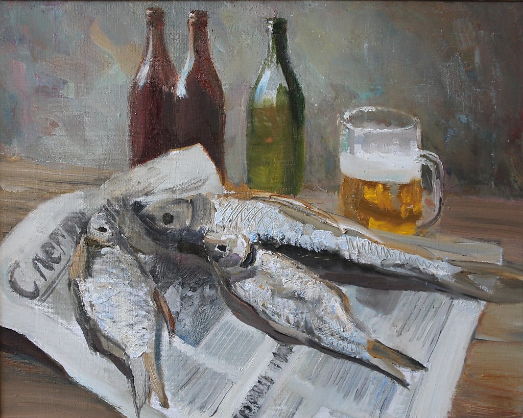 Матушевский Юрий натюрморт пиво с рыбой