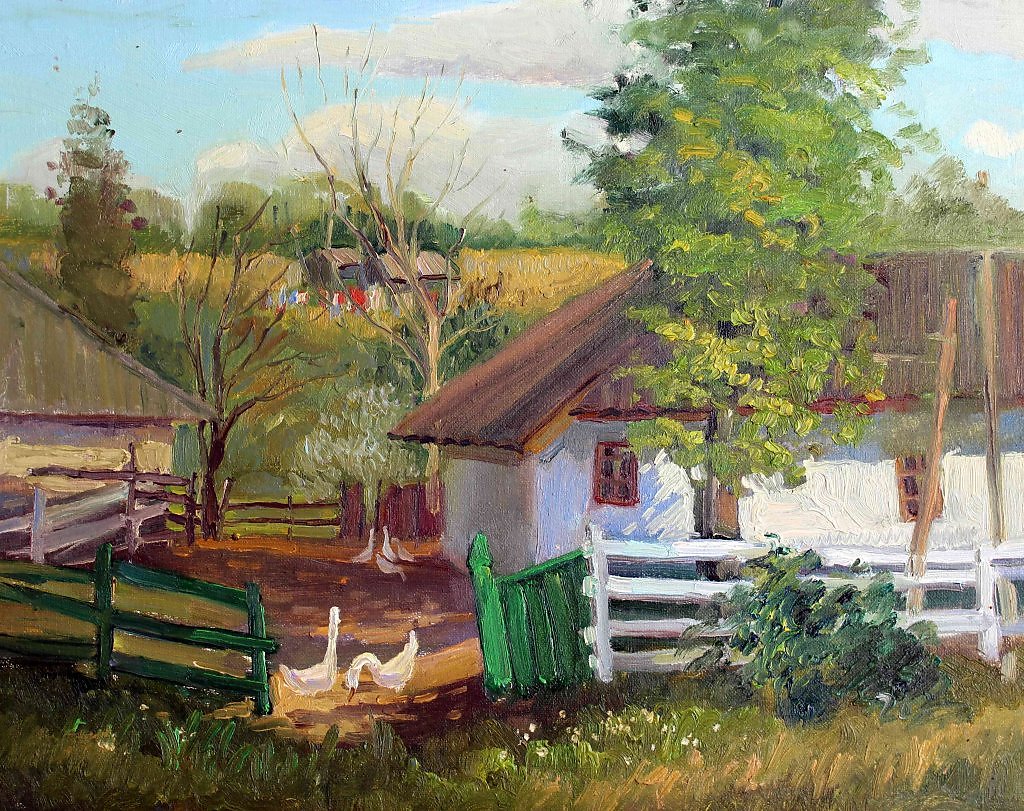 Картина сельский дворик Гришечкин
