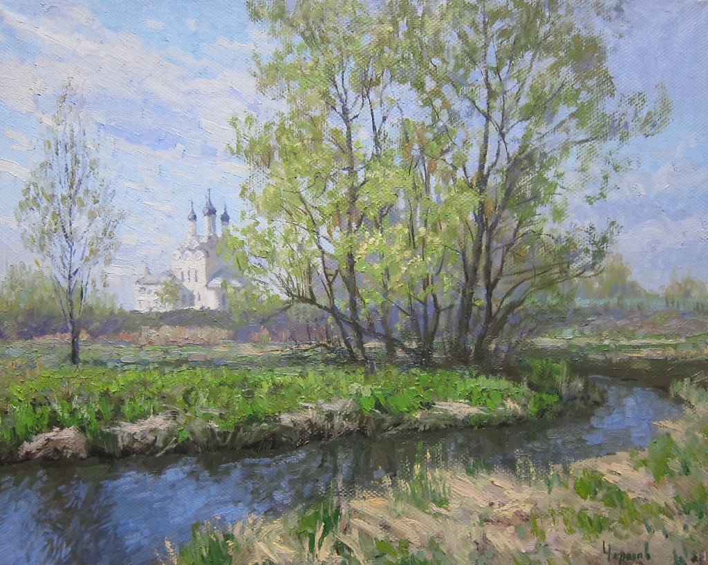 Живопись , художник - Обуховский, март , река Клязьма