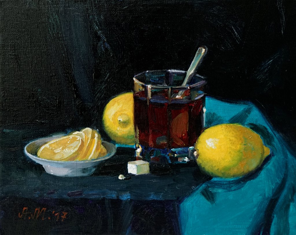 Натюрморт с лимоном живопись
